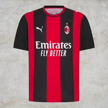 Malvros AC Milan soccer jersey in iconic red and black stripes with team crest and sponsor logo