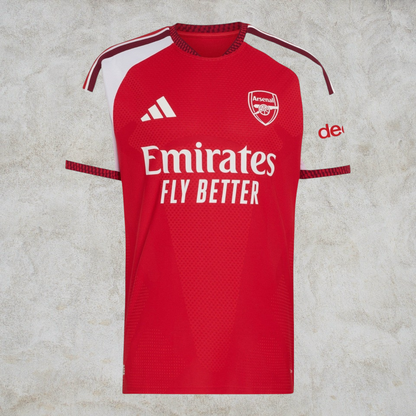 Malvros Arsenal red and white performance soccer jersey with club crest and sponsor logo on moisture-wicking fabric