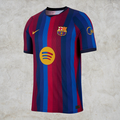 Malvros FC Barcelona performance soccer jersey in iconic blue and red stripes with team crest and sponsor logos.